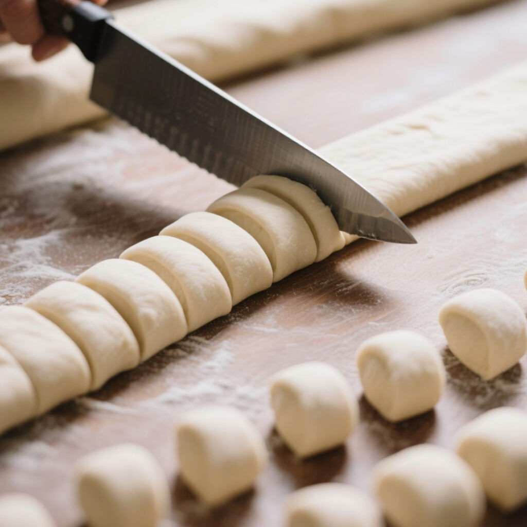Cutting the dough.